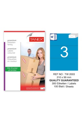 Tanex TW-2003 210x99mm Mavi Pastel Laser Etiket 100 Lü 