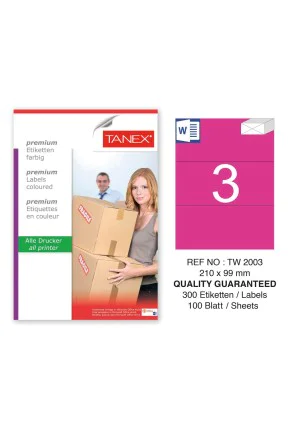 Tanex TW-2003 210x99mm Pembe Pastel Laser Etiket 100 Lü 