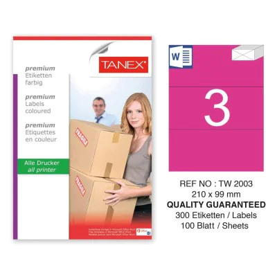 Tanex TW-2003 210x99mm Pembe Pastel Laser Etiket 100 Lü
