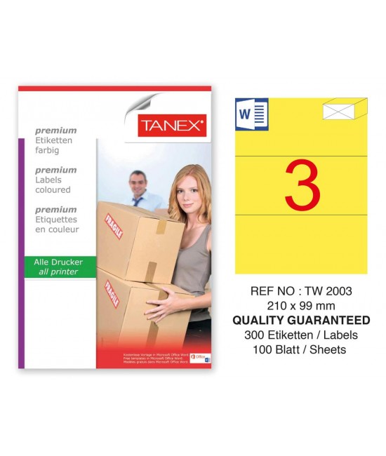 Tanex TW-2003 210x99mm Sarı Pastel Laser Etiket 100 Lü