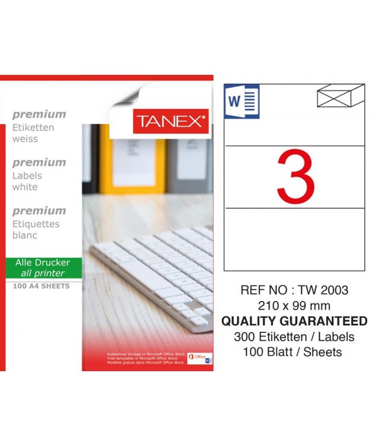 Tanex TW-2003 210x99mm Sökülebilir Etiket 100 Lü