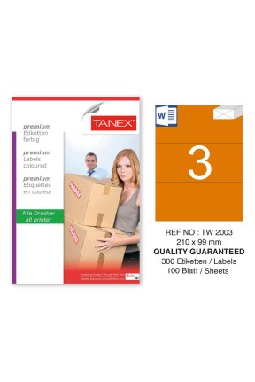 Tanex TW-2003 210x99mm Turuncu Pastel Laser Etiket 100 Lü 