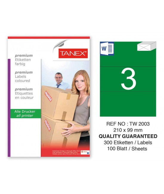 Tanex TW-2003 210x99mm Yeşil Pastel Laser Etiket 100 Lü