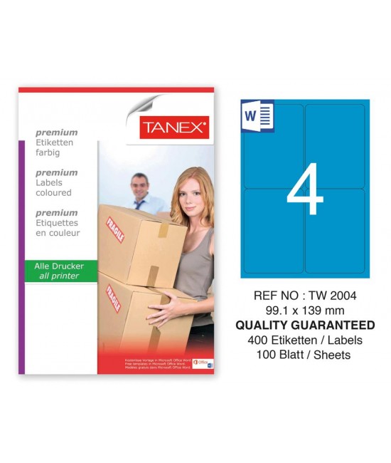 Tanex TW-2004 99,1x139mm Mavi Pastel Laser Etiket 100 Lü