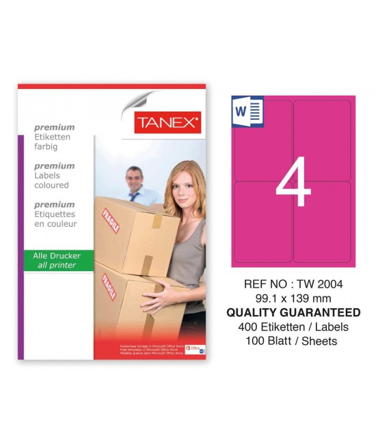 Tanex TW-2004 99,1x139mm Pembe Pastel Laser Etiket 100 Lü