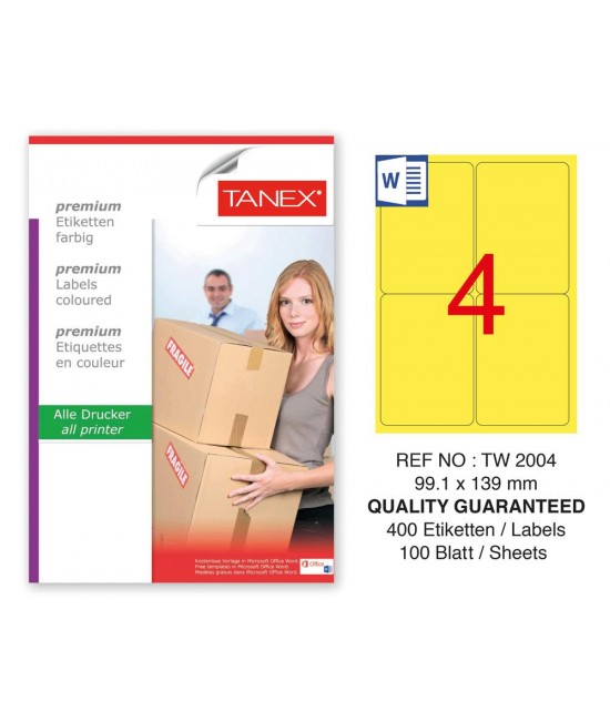 Tanex TW-2004 99,1x139mm Sarı Pastel Laser Etiket 100 Lü 