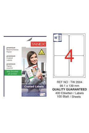 Tanex Tw-2004 Kuşe Laser Etiket  99.1 x 139 mm 