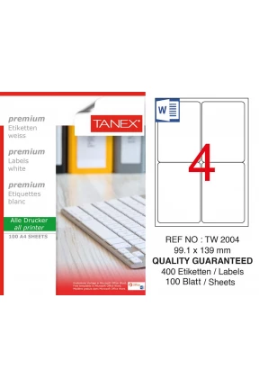 Tanex Tw-2004 Laser Etiket 99,1 x 139 mm Tanex Tw-2004 Laser Etiket 99,1 x 139 mm