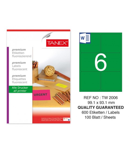 Tanex TW-2006 99.1x93.1 mm Green Fluorescent Laser Label 100 Pcs