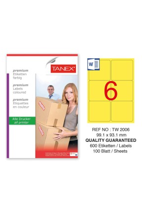 Tanex TW-2006 99,1x93,1mm Sarı Pastel Laser Etiket 100 Lü 
