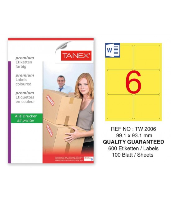 Tanex TW-2006 99,1x93,1mm Sarı Pastel Laser Etiket 100 Lü