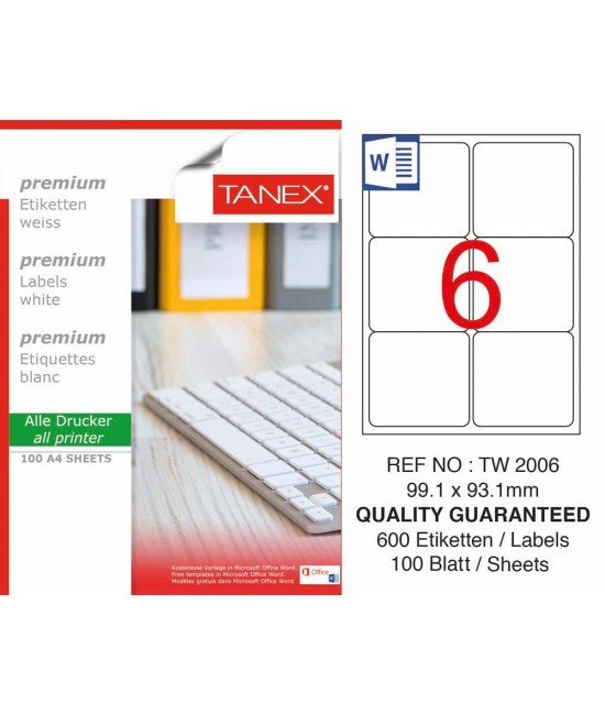Tanex TW-2006 99,1x93,1mm Sökülebilir Etiket 100 Lü