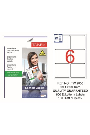 Tanex TW-2006 Kuşe Laser Etiket  99,1 x 93,1mm 