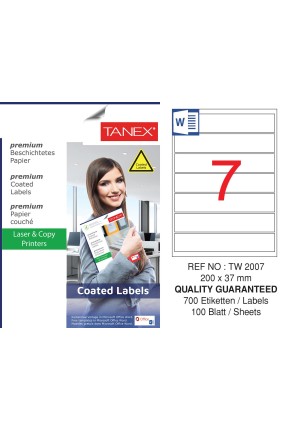Tanex TW-2007 200x37 mm Kuşe Laser Etiket 100 Lü 