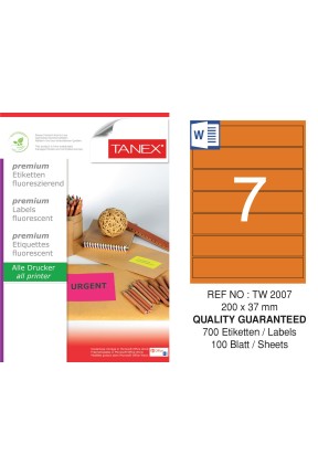 Tanex TW-2007 200x37 mm Turuncu Floresan Laser Etiket 100 Lü 