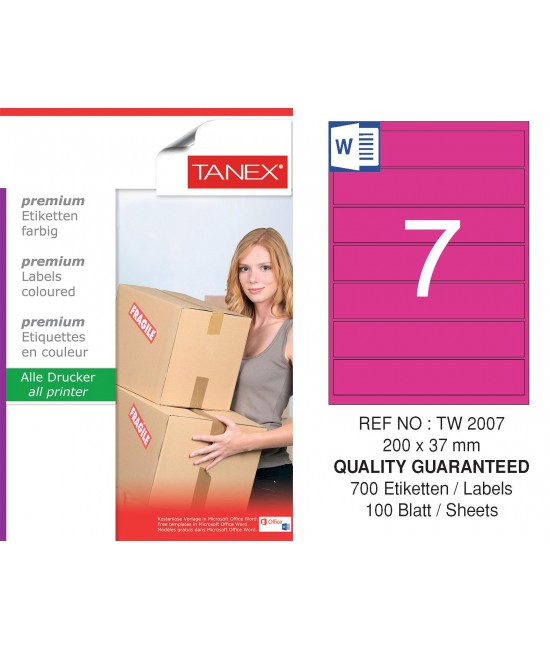Tanex TW-2007 200x37mm Pink Pastel Laser Label 100 Pcs