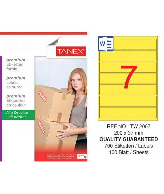 Tanex TW-2007 200x37mm Sarı Pastel Laser Etiket 100 Lü