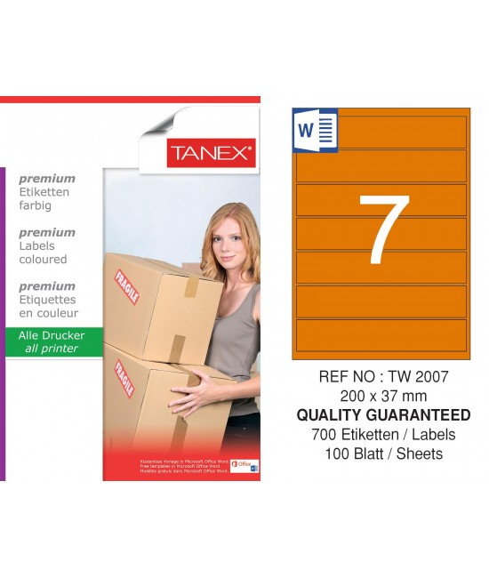 Tanex TW-2007 200x37mm Orange Pastel Laser Label 100 Pcs