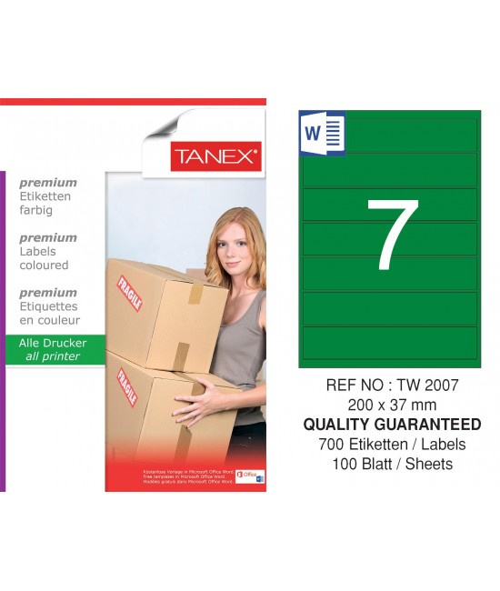 Tanex TW-2007 200x37mm Green Pastel Laser Label 100 Pcs