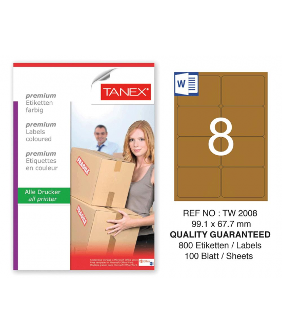 Tanex TW-2008 99.1x67.7 mm Kraft Label Pack of 100