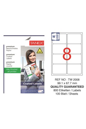 Tanex TW-2008 99,1x67,7 mm Kuşe Laser Etiket