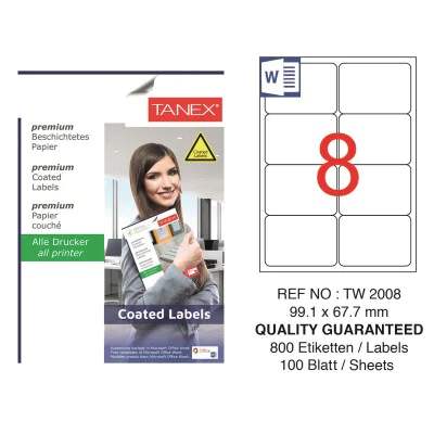 Tanex TW-2008 99,1x67,7 mm Kuşe Laser Etiket Tanex TW-2008 99,1x67,7 mm Kuşe Laser Etiket