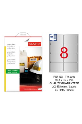 Tanex TW-2008 99.1x67.7mm Gümüş Lazer Etiket 200 Lü