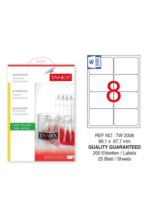 Tanex TW-2008 99.1x67.7mm Şeffaf Laser Etiket 200 Lü