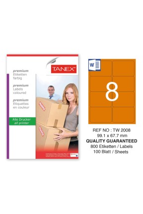 Tanex TW-2008 99,1x67,7mm Turuncu Pastel Laser Etiket 100 Lü 