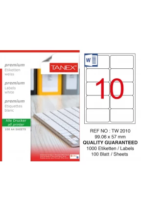 Tanex TW-2010 99,06x57 mm Laser Etiket 100 Lü Tanex TW-2010 99,06x57 mm Laser Etiket 100 Lü