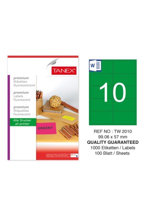 Tanex TW-2010 99,06x57 mm Yeşil Floresan Laser Etiket 100 Lü 