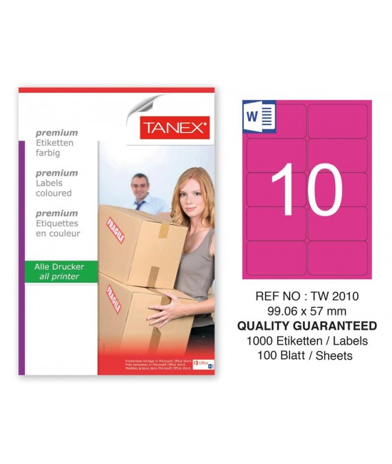 Tanex TW-2010 99,06x57mm Pembe Pastel Laser Etiket 100 Lü