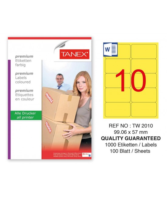 Tanex TW-2010 99,06x57mm Sarı Pastel Laser Etiket 100 Lü
