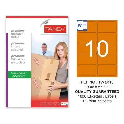Tanex TW-2010 99,06x57mm Turuncu Pastel Laser Etiket 100 Lü