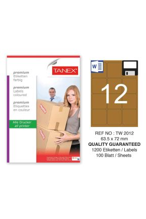 Tanex TW-2012 63,5x72 mm Kraft Etiket 100 Lü Paket