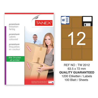 Tanex TW-2012 63,5x72 mm Kraft Etiket 100 Lü Paket
