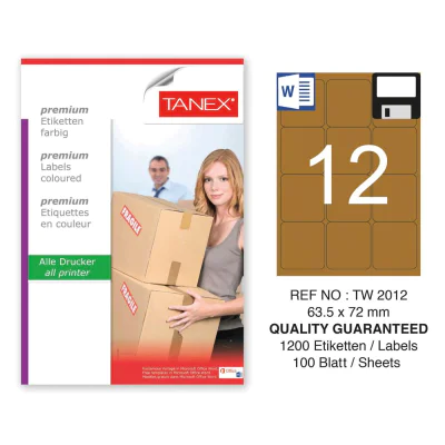 Tanex TW-2012 63,5x72 mm Kraft Etiket 100 Lü Paket