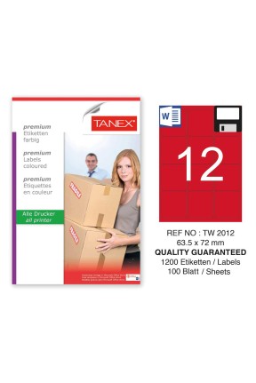 Tanex TW-2012 63,5x72mm Kırmızı Pastel Laser Etiket 100 Lü 