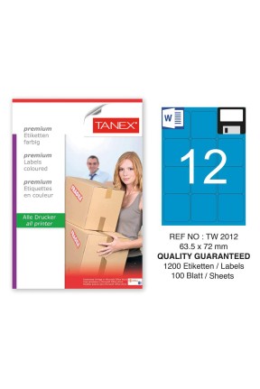 Tanex TW-2012 63,5x72mm Mavi Pastel Laser Etiket 100 Lü 