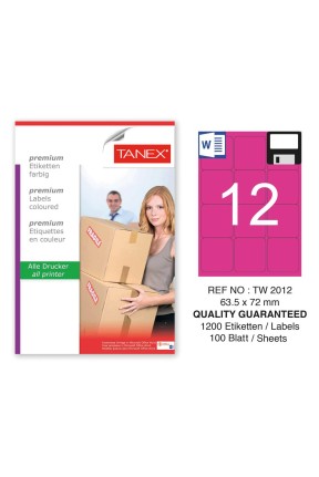 Tanex TW-2012 63,5x72mm Pembe Pastel Laser Etiket 100 Lü 