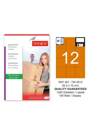 Tanex TW-2012 63,5x72mm Turuncu Pastel Laser Etiket 100 Lü 