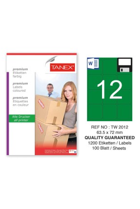 Tanex TW-2012 63,5x72mm Yeşil Pastel Laser Etiket 100 Lü 