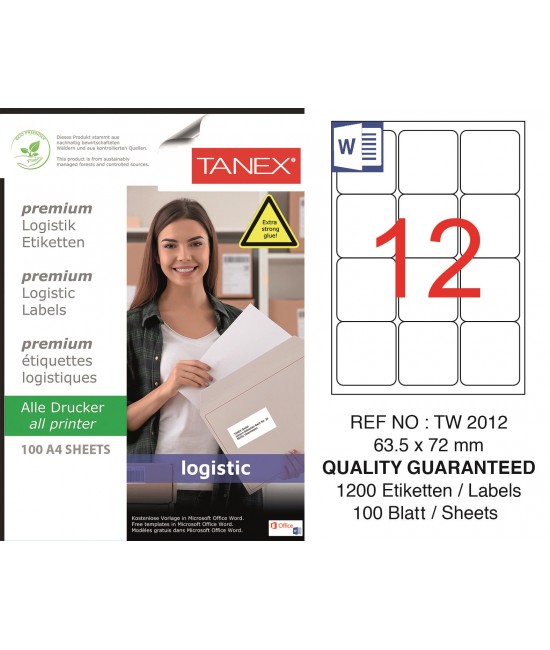Tanex Tw-2012 Shipping and Logistics Label 63.5x72 mm