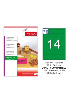 Tanex TW-2014 99,1x38,1 mm Yeşil Floresan Laser Etiket 100 Lü 
