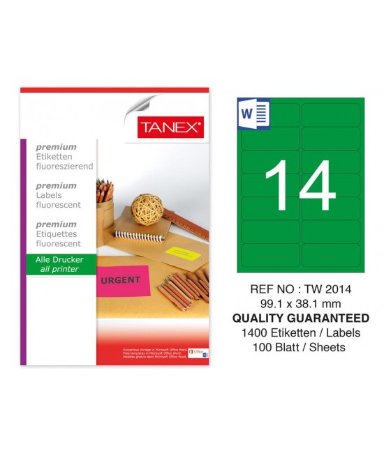 Tanex TW-2014 99.1x38.1 mm Green Fluorescent Laser Label 100 Pcs