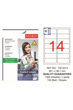 Tanex TW-2014 99.1x38.1mm Kuşe Laser Etiket 1400 Adet