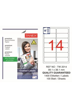 Tanex TW-2014 99.1x38.1mm Kuşe Laser Etiket 1400 Adet