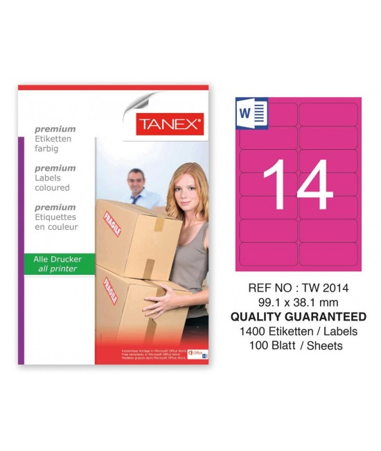 Tanex TW-2014 99,1x38,1mm Pembe Pastel Laser Etiket 100 Lü 