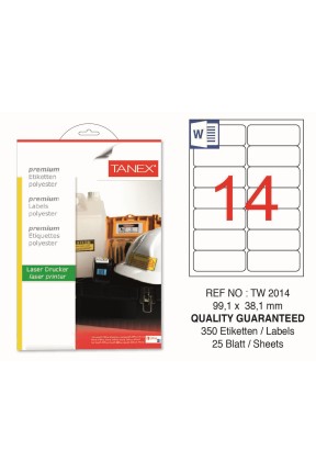 Tanex TW-2014 99.1x38.1mm Polyester Etiket 25 Li