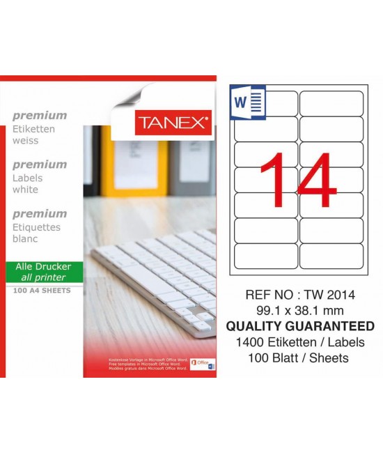 Tanex TW-2014 99,1x38,1mm Sökülebilir Etiket 100 Lü